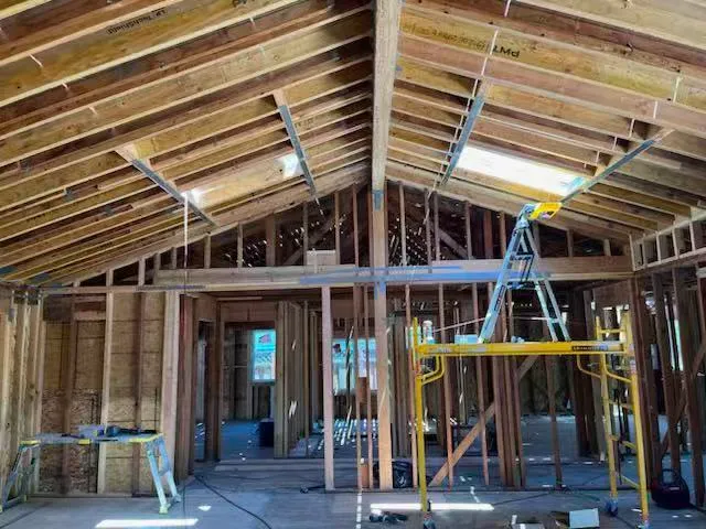 Interior wall and roof framing at a residential jobsite